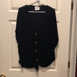 Black button down tie front top